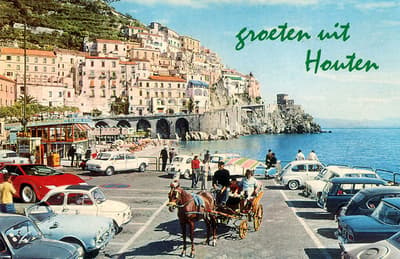 A stunning postcard from Auto Moto d'Italia, note the red Countach entering the parking lot at the left.Image Copyright: Photo copyright Martin de Vries