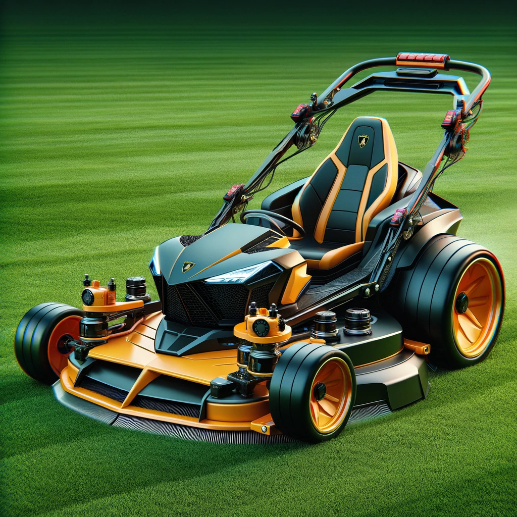 Dall·e 2024 03 27 19. 37. 36 a photorealistic image of a land mower designed with the high performance aesthetics and vibrant color scheme of a lamborghini. This land mower should